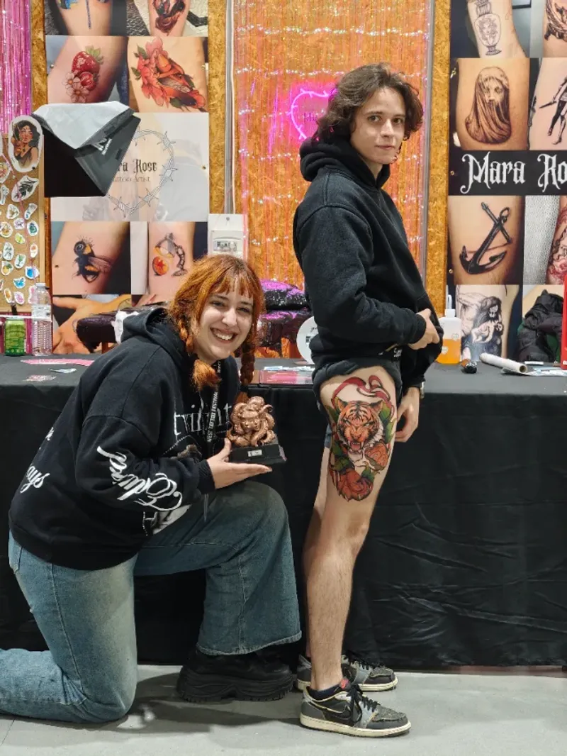 3.º lugar na categoria neotradicional, com peça tatuada ao vivo na convenção.